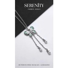 Serenity Yeşil Beyaz Mineli Incili Kelebek Çelik Kolye