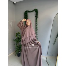 Yüsra Collection Tesettür Liza Kol Bağlama Elbise ve Uzun Boy 3 Katlı Sufle 2'li Takım
