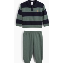 Gap Bebek Lacivert Bebek Çizgili Polo Kazak Outfit Set