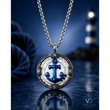Voyage Accessory Paslanmaz Titanyum Çelik Marine Tasarım Navy Blue Mavi Çapa Kolye