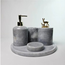 Tozlu Gümüş Mermer Banyo Seti 5li/gri Mermer Banyo Takımı