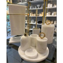 Dekoratif Doğal Beyaz Mermer / Aksesuar Detaylı 8li Mermer Banyo Seti /mermer Banyo Takımı