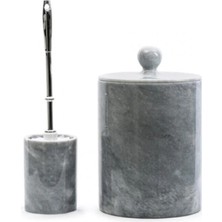 Gri Mermer Çöp Kovası ve Gri Mermer Wc Fırçalığı Krom