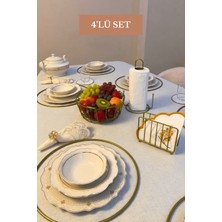 Edora Home 4’lü Set Mat Gold 6'lı Supla Kafes Peçetelik Dik Kağıt Havluluk Misketli Oval Köşeli Meyve Sepeti Mutfak Seti
