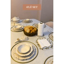 Edora Home 4’lü Set Mat Gold 6'lı Supla Kafes Peçetelik Dik Kağıt Havluluk Misketli Oval Köşeli Ekmek Sepeti Bej Mutfak Seti