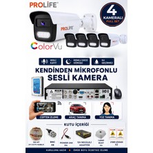 Prolife 4 Lü Sesli Güvenlik Kamerası 5 Mp Gece Renkli Yüz ve Araç Tanımalı Full Hd Kamera Sistemi
