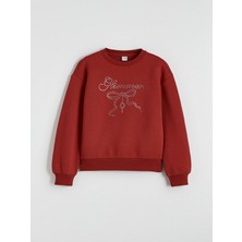 Lc Waikiki Yeni Sezon Bisiklet Yaka Taşlı Kız Çocuk Kalın Sweatshirt