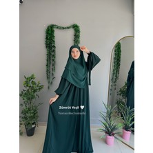 Yüsra Collection Tesettür Liza Kol Bağlama Elbise ve Kısa Boy 3 Katlı Sufle 2'li Takım