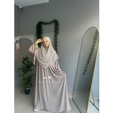 Yüsra Collection Tesettür Liza Kol Bağlama Elbise ve Kısa Boy 3 Katlı Sufle 2'li Takım
