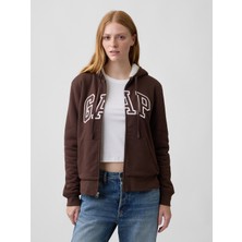 Gap Kadın Kahverengi Relaxed Gap Logo Sherpa-Astarlı Fermuarlı Sweatshirt
