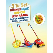 Alpmodel Hürkuş Uçak Jeep Araba Tekerlekli Çın Çın Sürmeli Baston Saplı Sopalı Itmeli Oyuncak 3 Lü Set