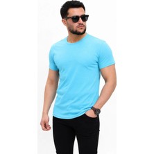 Tarz Yeri Erkek Basic Tişört Bisiklet Yaka Kısa Kol Günlük Yazlık Slim Fit T-Shirt - Açık Mavi
