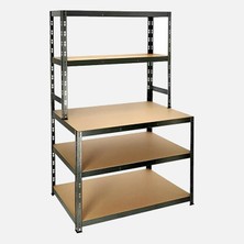 Stratecht 5 Katlı Ağır Hizmet Metal Raf 100X60X180 cm – 200 kg Taşıma Kapasiteli – Ahşap Raflı Güçlü Depolama
