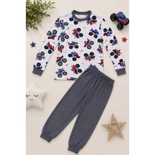 Tarz Yeri Erkek Çocuk Premium Penye Canavar Araba Desenli Uzun Kollu Pijama Takımı 2-11 Yaş - Füme