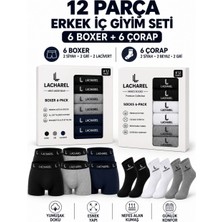 Tarz Yeri Erkek 12'li Iç Giyim Seti Pamuklu 6 Boxer 6 Çorap Çoklu Paket - Siyah - Lacivert - Gri - Beyaz