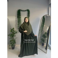 Yüsra Collection Tesettür Liza Kol Bağlama Elbise ve Kısa Boy 3 Katlı Sufle 2'li Takım