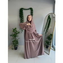 Yüsra Collection Tesettür Liza Kol Bağlama Elbise ve Kısa Boy 3 Katlı Sufle 2'li Takım
