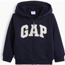 Gap Erkek Bebek Lacivert Logo Sherpa Fermuarlı Sweatshirt