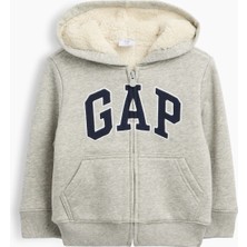Gap Erkek Bebek Gri Logo Sherpa Fermuarlı Sweatshirt