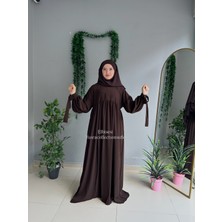 Yüsra Collection Tesettür Liza Kol Bağlama Elbise ve Kısa Boy 3 Katlı Sufle 2'li Takım