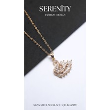 Serenity Beyaz Zirkon Taşlı Kuğu Çelik Kolye
