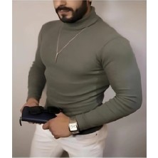 Tarz Yeri Erkek Kaşkorse Boğazlı Full Likralı Fitilli Body Kazak - Haki