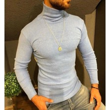 Tarz Yeri Erkek Kaşkorse Boğazlı Full Likralı Fitilli Body Kazak - Gri