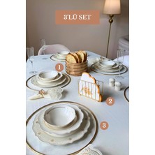 Edora Home 3’lü Set Parlak Altın 6'lı Supla Kafes Peçetelik Yuvarlak Ekmek Sepeti Mutfak Seti