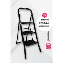 Portalife 3 Basamaklı Siyah Çelik Merdiven - Ekstra Güçlü Gövde - Kalın Profil