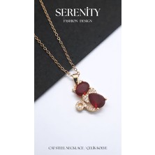 Serenity Kırmızı Zirkon Taşlı Kedi Çelik Kolye