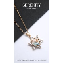 Serenity Çevresi Beyaz Zirkon Taşlı Kar Tanesi Çelik Kolye