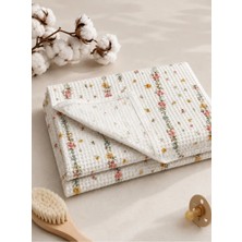 NGN Collection Bebek Waffle Battaniye %100 Pamuk Bebek Pike 110X140 cm Vintage Çiçek Desenli Bebek Battaniyesi
