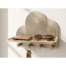 Zintek Dekoratif Duvar Organizeri – 4 Kancalı Anahtarlık ve Raf, 25 x 19 Cm, Modern Ev Dekoru