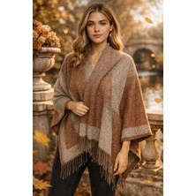 ALDAIYR Kadın Kışlık Çift Taraflı Panço Omuz 140X140