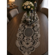 Lena Maison Luna Siyah Tül Üzerine Nakış Işlemeli Runner 105 CMX35 cm