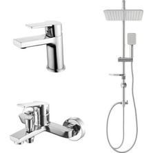 Creavit Luna Banyo Bataryası + Luna Lavabo Bataryası + Doppo Long Tepe Duş Sistemi Ikili Set