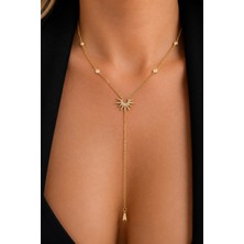 Trend Collection Kadın Gold Taşlı Güneş Kolye – Sallantılı Y Zincir Tasarım