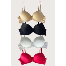 L'ombre Siyah-Beyaz-Kırmızı-Ten 4lü Dolgulu Push Up Micro Balenli Günlük Tek Destekli Sütyen