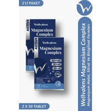 Wellvalens Magnesium Complex İkili Paket 60 Tablet | 3 Form Magnezyum (Sitrat + Malat + Bisglisinat) 200 mg