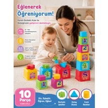 Nunu Bebek Eğitici Kule Oyuncağı 10 Parça – Bultaklı Renkli Kare Dizme Kulesi ve Şekil Eşleştirme Oyunu