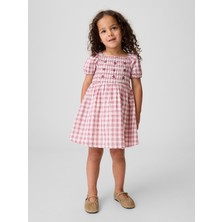 Gap Kız Bebek Pembe Smocked Yaka Kareli Elbise