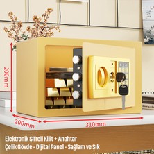 Silabor 20'lik Elektronik Şifreli ve Anahtarlı Çelik Para Kasası – Dijital Panelli, 31 × 20 × 20 cm