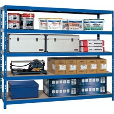 Stratecht 5 Katlı Profesyonel Ağır Hizmet Metal Raf 240X70X200 cm 450 kg Taşıma Kapasiteli Depo Rafı Mavi
