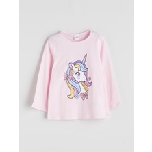 Lc Waikiki Yeni Sezon Bisiklet Yaka Baskılı Kız Çocuk Pijama Üstü