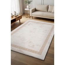 Cotto Cool CL004S Çerçeveli Desen Krem Akrilik Pamuk Tabanlı Salon Koridor Oturma Yatak Odası Halısı