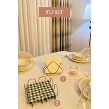 Edora Home 2’li Set Mat Gümüş Kare Peçetelik Üçgen Peçetelik Mutfak Seti