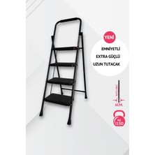 Portalife 4 Basamaklı Ekstra Uzun Tutacaklı Siyah Merdiven - Güçlü Gövde - Kalın Profil