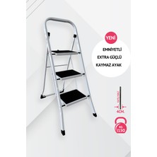Portalife 3 Basamaklı Beyaz Çelik Merdiven - Ekstra Güçlü Gövde - Kalın Profil