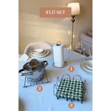 Edora Home 3’lü Set Mat Gümüş Kare Peçetelik Dik Kağıt Havluluk Nihale Mutfak Seti