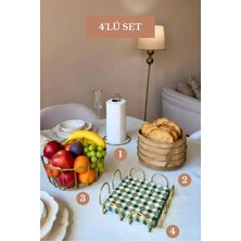 Edora Home 4’lü Set Mat Gold Kare Peçetelik Dik Kağıt Havluluk Yuvarlak Ekmek Sepeti Oval Köşeli Meyve Sepeti Mutfak Seti
